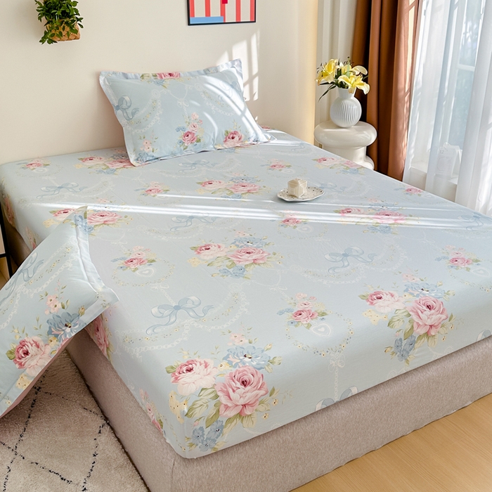 91家纺网 家纺一手货源 找家纺 棉造家居 2025新款亲肤舒适全棉纯棉印花单床笠 花涧烟雨