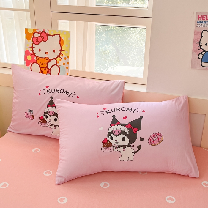 91家纺网 家纺一手货源 找家纺 博雅 2025新款三丽鸥大版印花全棉四件套专版花型 全棉大版（普通款口袋枕）樱桃库洛米