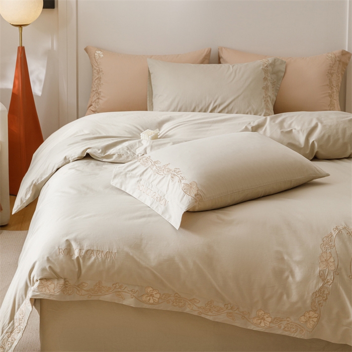 91家纺网 家纺一手货源 找家纺 艾莱家纺 2025新款A类精梳纯棉刺绣花四件套-赫柏 赫柏-夜绿