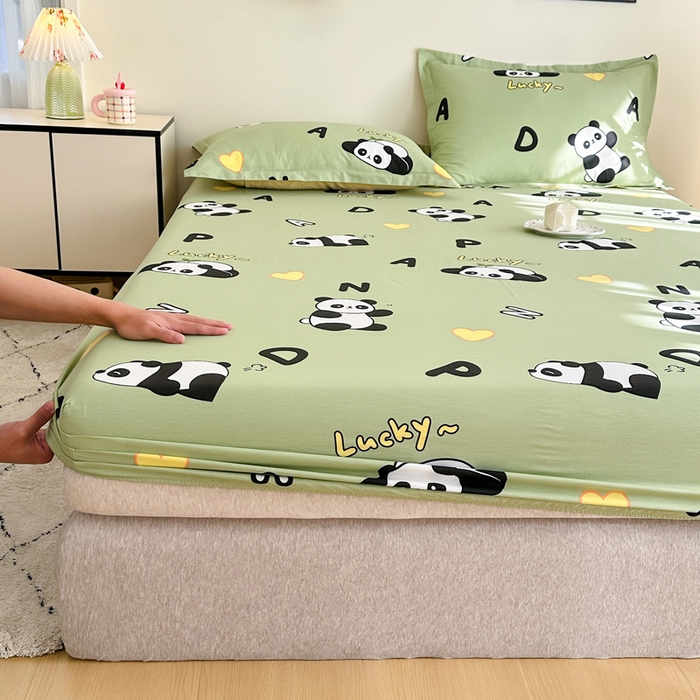 91家纺网 家纺一手货源 找家纺 棉造家居 2025新款亲肤舒适全棉纯棉印花单床笠 熊猫宝贝