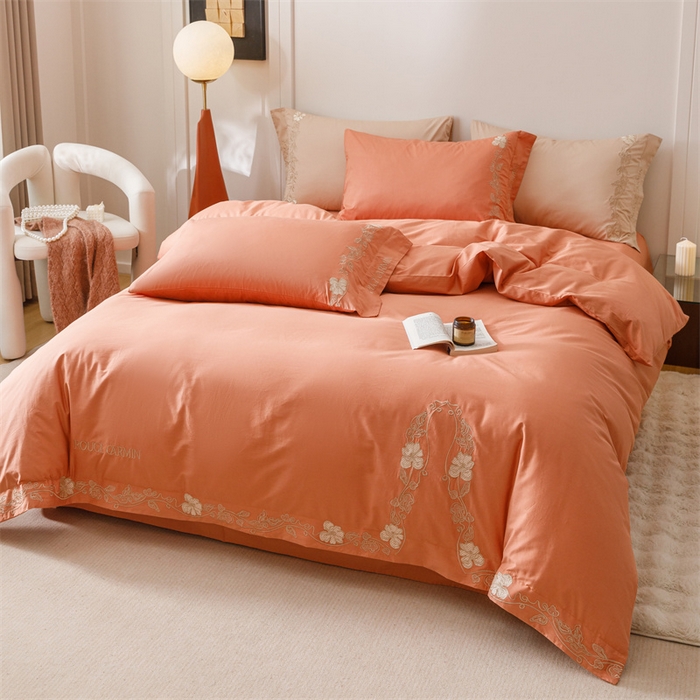 91家纺网 家纺一手货源 找家纺 艾莱家纺 2025新款A类精梳纯棉刺绣花四件套-赫柏 赫柏-橙夕