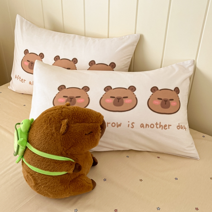 91家纺网 家纺一手货源 找家纺 博雅 2025新款卡皮巴拉系列全棉印花四件套 可爱卡皮巴拉