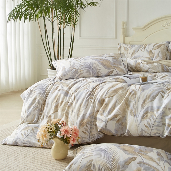 91家纺网 家纺一手货源 找家纺 曼秀琳 2025新款铂金棉数码印花四件套(全棉133*76) 神秘雨林-驼