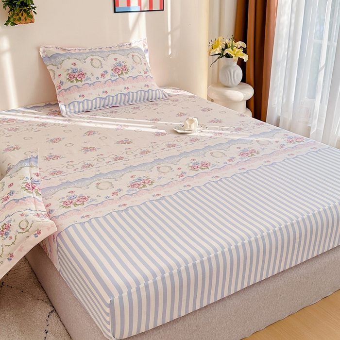 91家纺网 家纺一手货源 找家纺 棉造家居 2025新款亲肤舒适全棉纯棉印花单床笠 芳菲羽