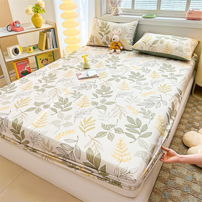 91家纺网 家纺一手货源 找家纺 雯豆2025春夏新品全棉床笠三件套学生成人印花纯棉床罩 全棉床笠-彼岸之花