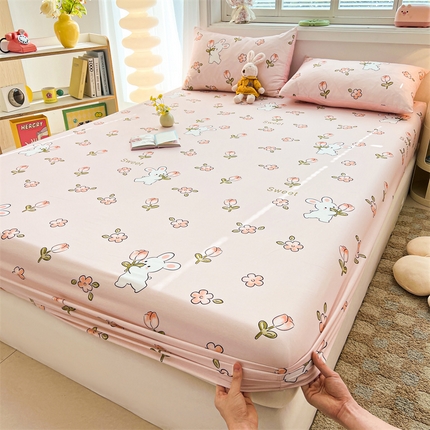 雯豆2025春夏新品全棉床笠三件套学生成人印花纯棉床罩 全棉床笠-甜心派