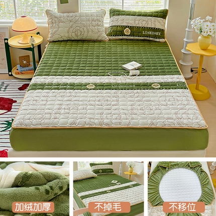 91家纺网 家纺一手货源 找家纺 帛洵 2025新款舒适亲肤高克重牛奶绒夹棉床笠 郁金香