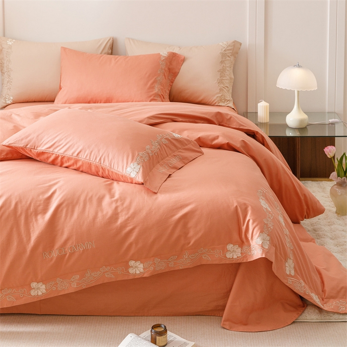 91家纺网 家纺一手货源 找家纺 艾莱家纺 2025新款A类精梳纯棉刺绣花四件套-赫柏 赫柏-橙夕