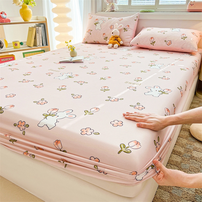 91家纺网 家纺一手货源 找家纺 雯豆2025春夏新品全棉床笠三件套学生成人印花纯棉床罩 全棉床笠-甜心派