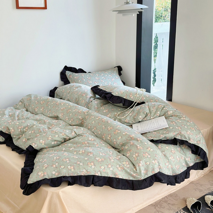 91家纺网 家纺一手货源 找家纺 澳萝拉 2025新款全棉斜纹花边印花四件套 蔷薇花园