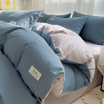 眠博士 2025新款40支高支高密全棉撞色双拼四件套 全棉拼色-宝蓝+银灰