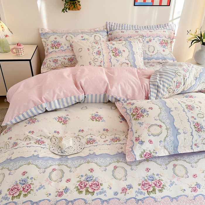 91家纺网 家纺一手货源 找家纺 棉造家居 2025新款亲肤舒适全棉纯棉印花系列三/四件套 芳菲羽