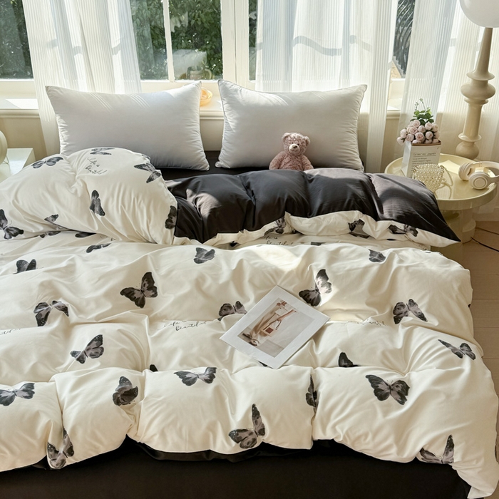 91家纺网 家纺一手货源 找家纺 赫然 2026新款水洗双层纱单品被套 蝶舞