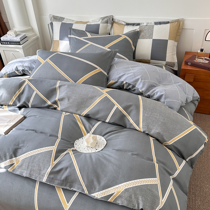 91家纺网 家纺一手货源 找家纺 棉造家居 2025新款亲肤舒适全棉纯棉印花系列三/四件套 时尚拼图