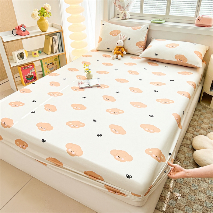 91家纺网 家纺一手货源 找家纺 雯豆2025春夏新品全棉床笠三件套学生成人印花纯棉床罩 全棉床笠-汪星领袖