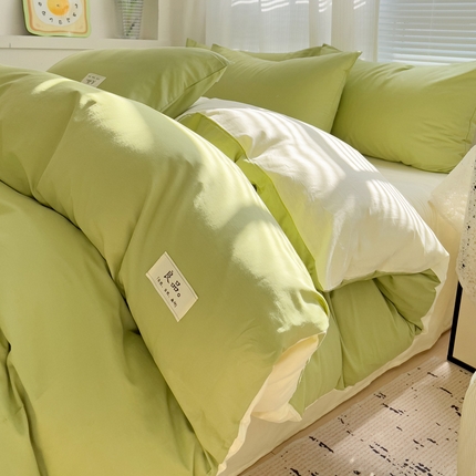 眠博士 2025新款40支高支高密全棉撞色双拼四件套 全棉拼色-浅绿+浅黄