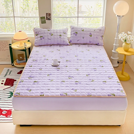 帛洵 2025新款舒适亲肤高克重牛奶绒夹棉床笠 山茶花