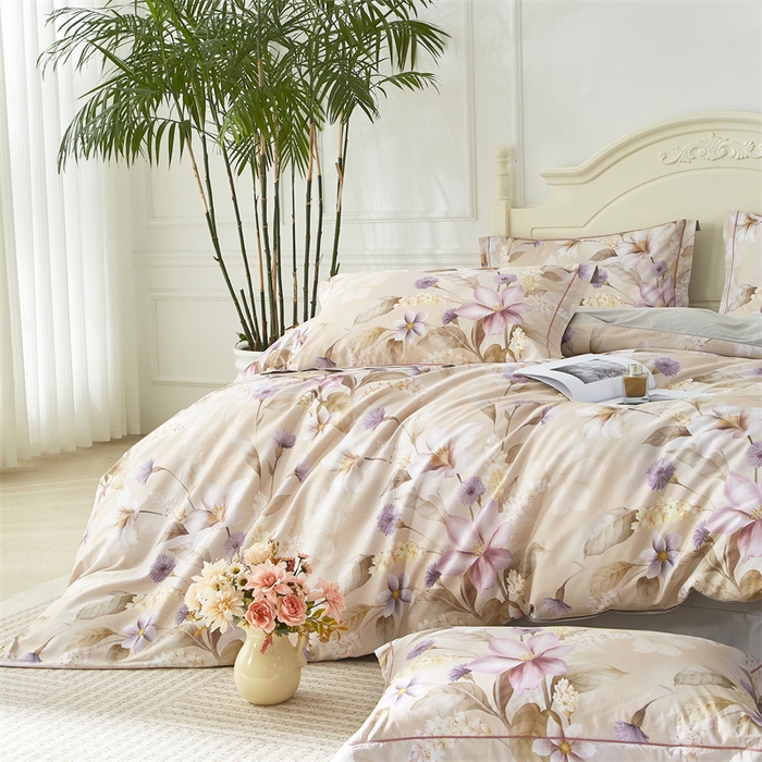 91家纺网 家纺一手货源 找家纺 曼秀琳 2025新款铂金棉数码印花四件套(全棉133*76) 繁华挽风-驼