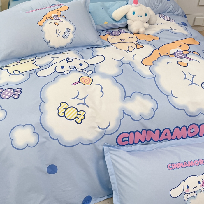 91家纺网 家纺一手货源 找家纺 博雅 2025新款三丽鸥大版印花全棉四件套专版花型 全棉大版（升级款信封枕）棉花糖玉桂狗