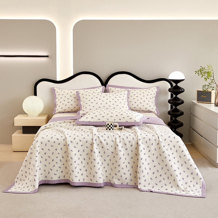 91家纺网 家纺一手货源 找家纺 莎果 2025春夏莫代尔印花高温砂洗床盖三件套四件套 紫葡萄