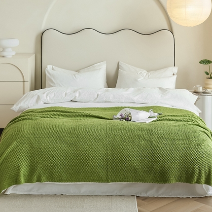 91家纺网 家纺一手货源 找家纺 朴尔家纺-毛巾被 2025新款波波风流苏柔糯毯床尾毯沙发巾 波波流苏柔糯毯-芥绿