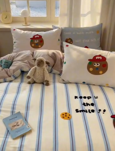 91家纺网 家纺一手货源 找家纺 美乐迪家纺 2025新款休闲风系列全棉毛巾绣四件套 玩趣m豆