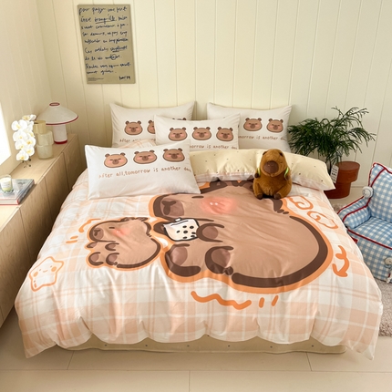 博雅 2025新款卡皮巴拉系列全棉印花四件套 可爱卡皮巴拉