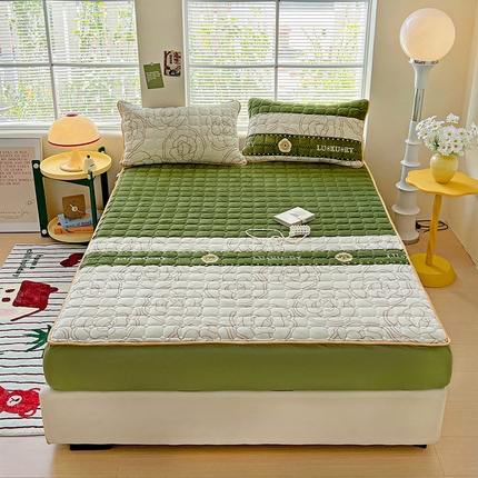 帛洵 2025新款舒适亲肤高克重牛奶绒夹棉床笠 郁金香