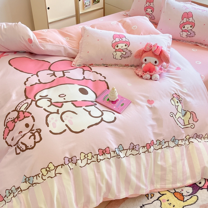 91家纺网 家纺一手货源 找家纺 博雅 2025新款三丽鸥大版印花全棉四件套专版花型 全棉大版（升级款信封枕）木马美乐蒂