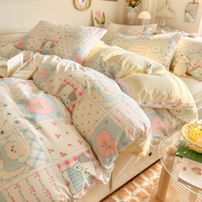 91家纺网 家纺一手货源 找家纺 慕澄家纺 2025新款小清新水洗棉印花四件套 萌趣版-格子铺