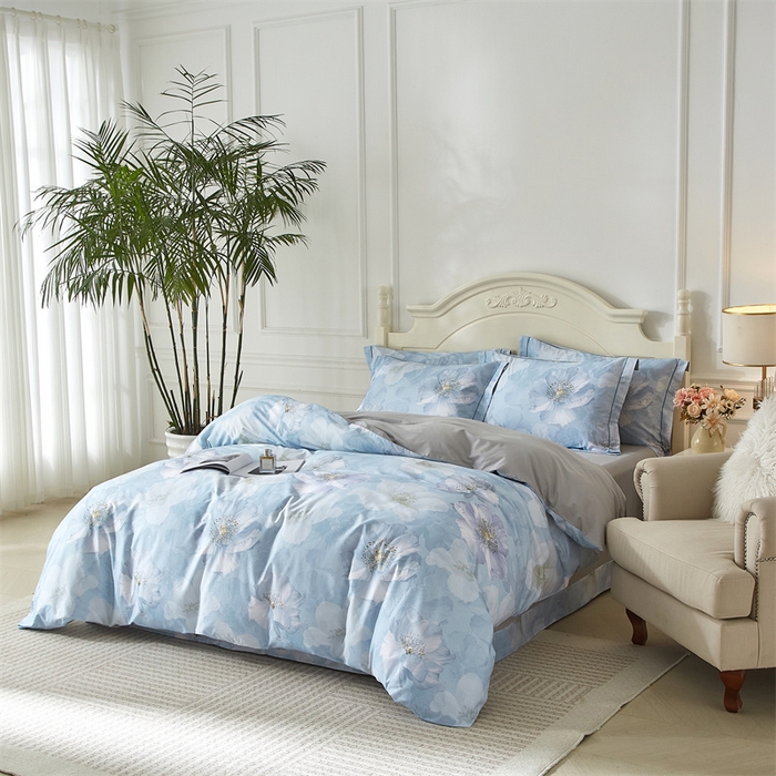 91家纺网 家纺一手货源 找家纺 曼秀琳 2025新款铂金棉数码印花四件套(全棉133*76) 水榭听香-兰