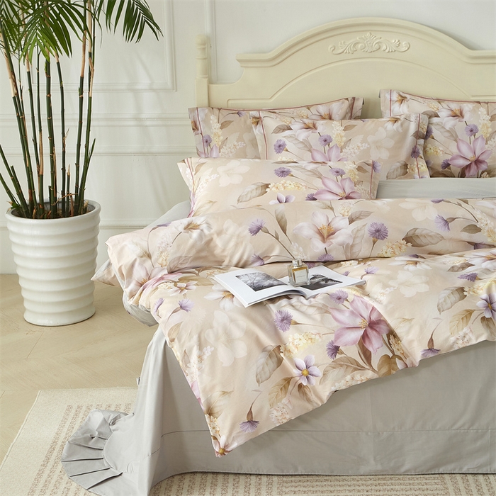 91家纺网 家纺一手货源 找家纺 曼秀琳 2025新款铂金棉数码印花四件套(全棉133*76) 繁华挽风-驼