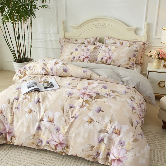 91家纺网 家纺一手货源 找家纺 曼秀琳 2025新款铂金棉数码印花四件套(全棉133*76) 繁华挽风-驼