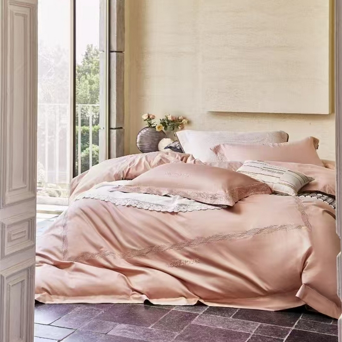 91家纺网 家纺一手货源 找家纺 玖玖爱家纺 2025新款180支植物甑棉四件套-时光之舞 时光之舞-湖琥珀玉