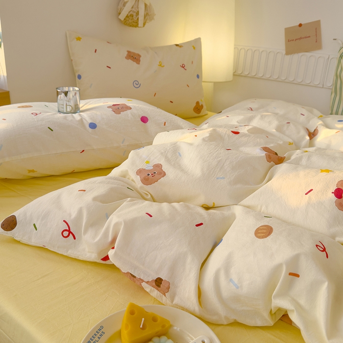 91家纺网 家纺一手货源 找家纺 颜选 2025新款水洗棉印花四件套 饼干熊