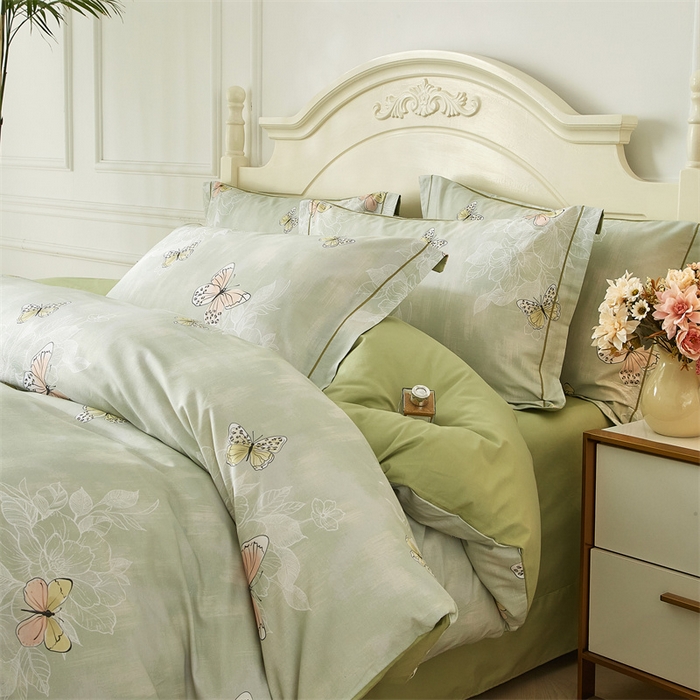 91家纺网 家纺一手货源 找家纺 曼秀琳 2025新款铂金棉数码印花四件套(全棉133*76) 浅梦-绿