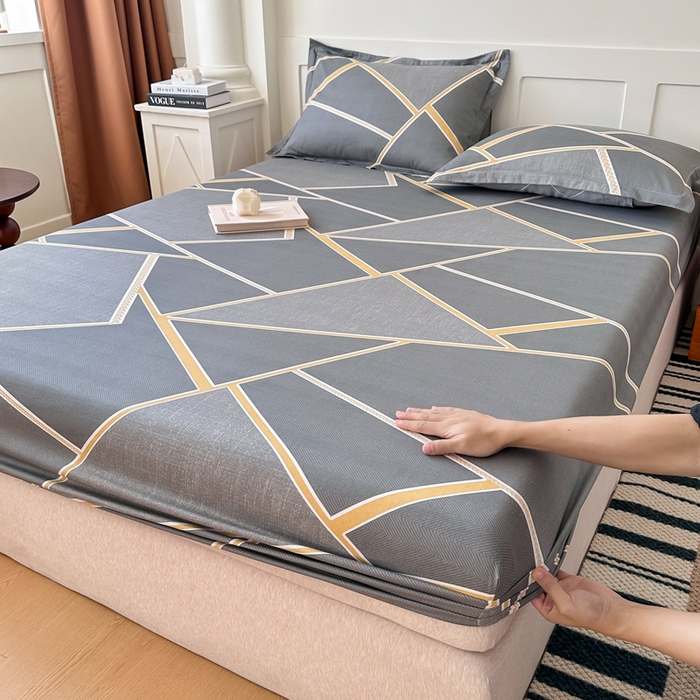 91家纺网 家纺一手货源 找家纺 棉造家居 2025新款亲肤舒适全棉纯棉印花单床笠 时尚拼图