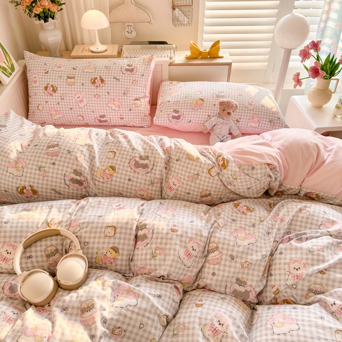 91家纺网 家纺一手货源 找家纺 慕澄家纺 2025新款小清新水洗棉印花四件套 萌趣版-甜宠