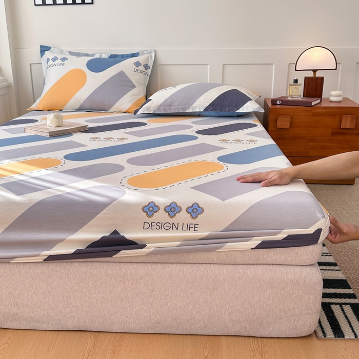 91家纺网 家纺一手货源 找家纺 棉造家居 2025新款亲肤舒适全棉纯棉印花单床笠 光的邂逅-蓝