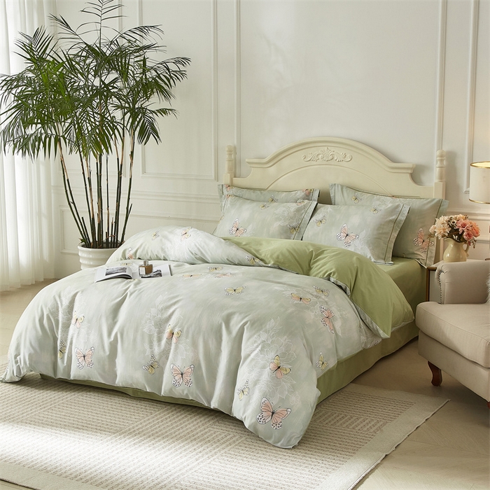 91家纺网 家纺一手货源 找家纺 曼秀琳 2025新款铂金棉数码印花四件套(全棉133*76) 浅梦-绿