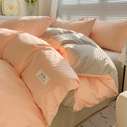 眠博士 2025新款40支高支高密全棉撞色双拼四件套 全棉拼色-橘色+杏色