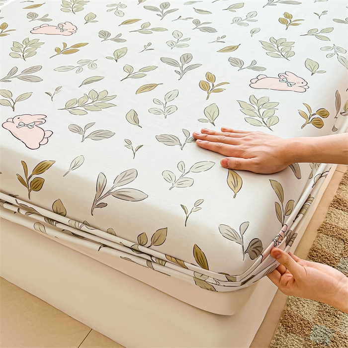 91家纺网 家纺一手货源 找家纺 雯豆2025春夏新品全棉床笠三件套学生成人印花纯棉床罩 全棉床笠-丛林兔