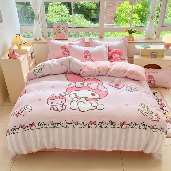 91家纺网 家纺一手货源 找家纺 博雅 2025新款三丽鸥大版印花全棉四件套专版花型 全棉大版（升级款信封枕）木马美乐蒂