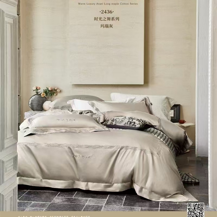 91家纺网 家纺一手货源 找家纺 玖玖爱家纺 2025新款180支植物甑棉四件套-时光之舞 时光之舞-玛瑙灰