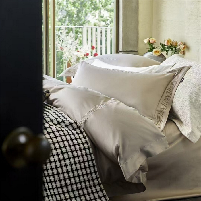 91家纺网 家纺一手货源 找家纺 玖玖爱家纺 2025新款180支植物甑棉四件套-时光之舞 时光之舞-玛瑙灰