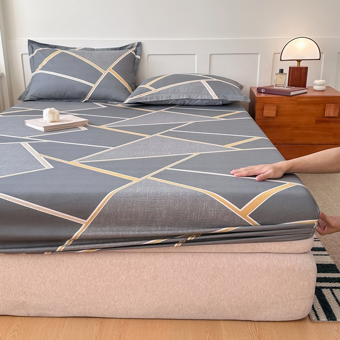 91家纺网 家纺一手货源 找家纺 棉造家居 2025新款亲肤舒适全棉纯棉印花单床笠 时尚拼图