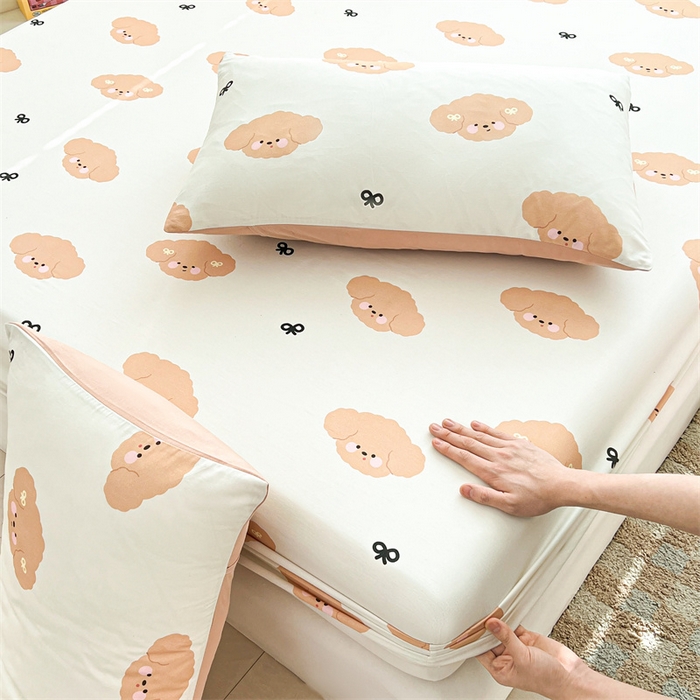 91家纺网 家纺一手货源 找家纺 雯豆2025春夏新品全棉床笠三件套学生成人印花纯棉床罩 全棉床笠-汪星领袖