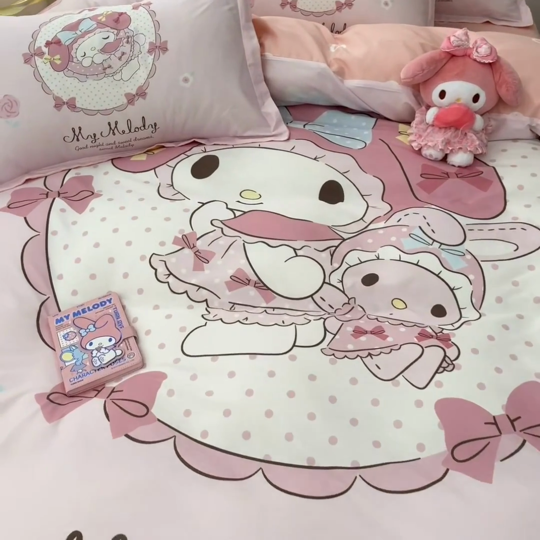 91家纺网 家纺一手货源 找家纺 博雅 2025新款三丽鸥大版印花全棉四件套专版花型 全棉大版（升级款信封枕）小花美乐蒂