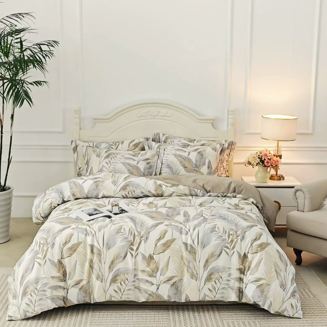 91家纺网 家纺一手货源 找家纺 曼秀琳 2025新款铂金棉数码印花四件套(全棉133*76) 神秘雨林-驼