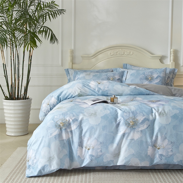 91家纺网 家纺一手货源 找家纺 曼秀琳 2025新款铂金棉数码印花四件套(全棉133*76) 水榭听香-兰